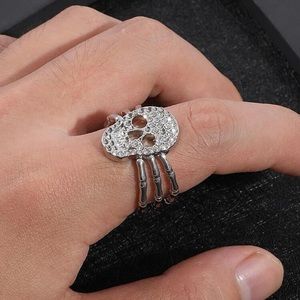 💀 Awesome Rhinestone Skeleton Skull Bones Cuff Ring 💀